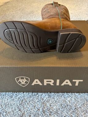Ariat Brown Leather Western Boots with Teal Accent